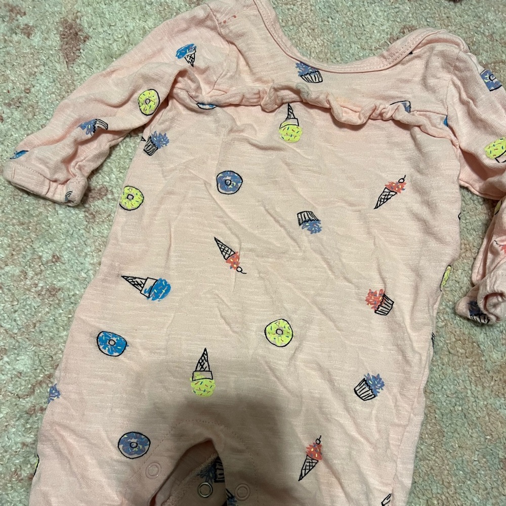 Ice cream and donut romper. First impressions. 6-9 months. Used condition.
